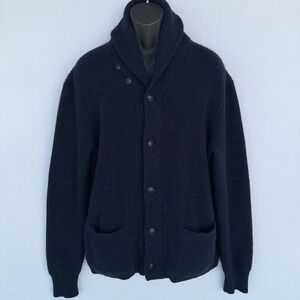 RRL Ralph Lauren Cardigan Sweater Mens XL Navy Blue 100% Cashmere Shawl Collar